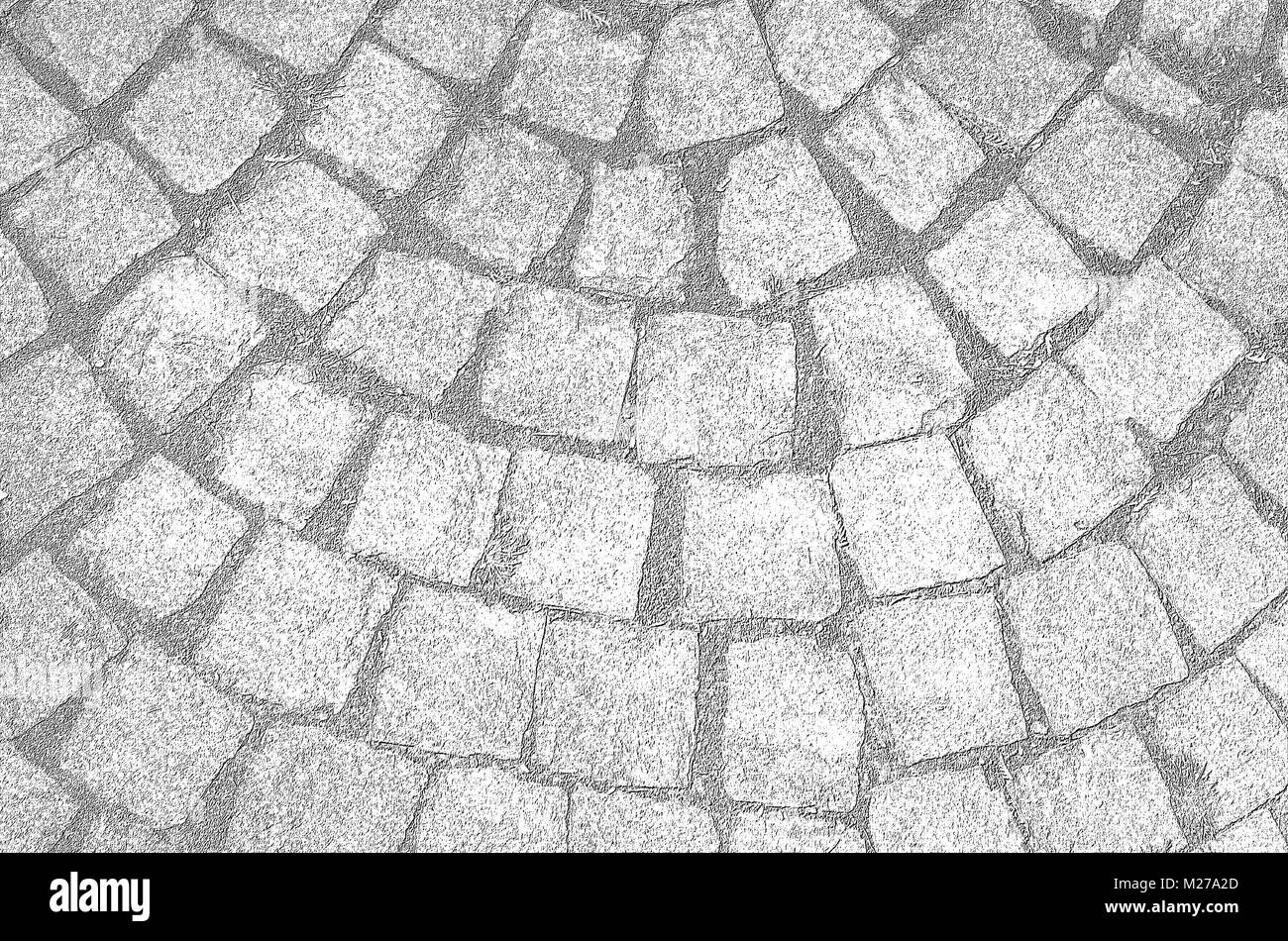 Modello su strada asfaltata, sfondo, texture. una strada di pietra nella città. pietra superficie stradale. marciapiede. nero e sfondo bianco Foto Stock