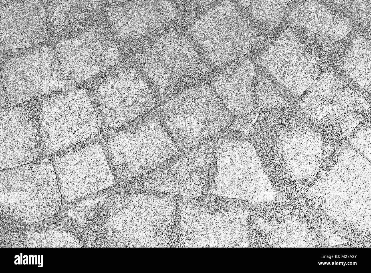 Modello su strada asfaltata, sfondo, texture. una strada di pietra nella città. pietra superficie stradale. marciapiede. nero e sfondo bianco Foto Stock