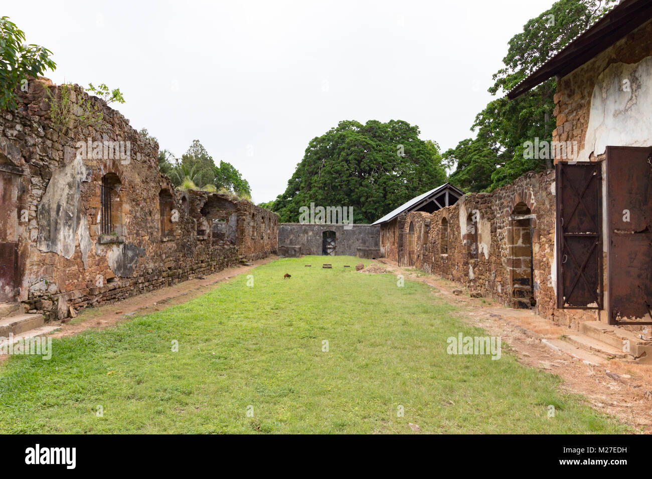 Rovine della ex colonia penale presso Ile Royale, una delle isole di Iles du Salut (isole di salvezza) in Guiana francese. Queste isole erano parte di un Foto Stock