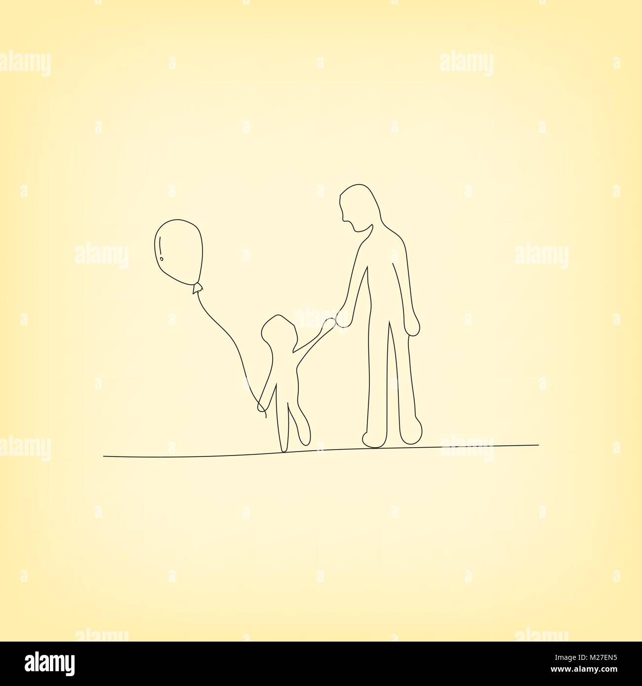 Design rivestito di padre giorno in stile minimal. Papà e figlio camminare insieme su sfondo giallo. Illustrazione Vettoriale eps10. Illustrazione Vettoriale