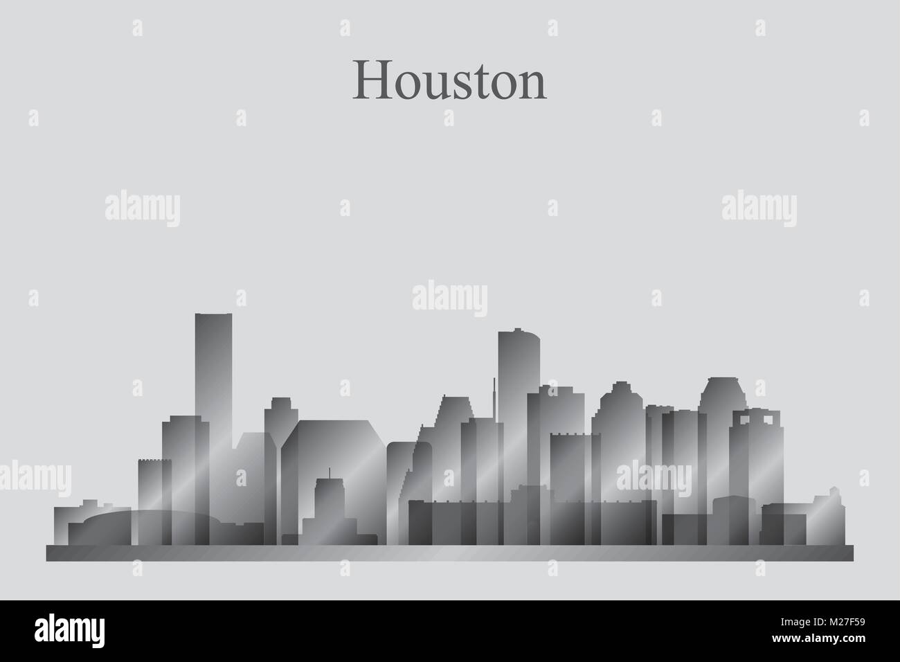Houston dello skyline della città silhouette in scala di grigi, illustrazione vettoriale Illustrazione Vettoriale