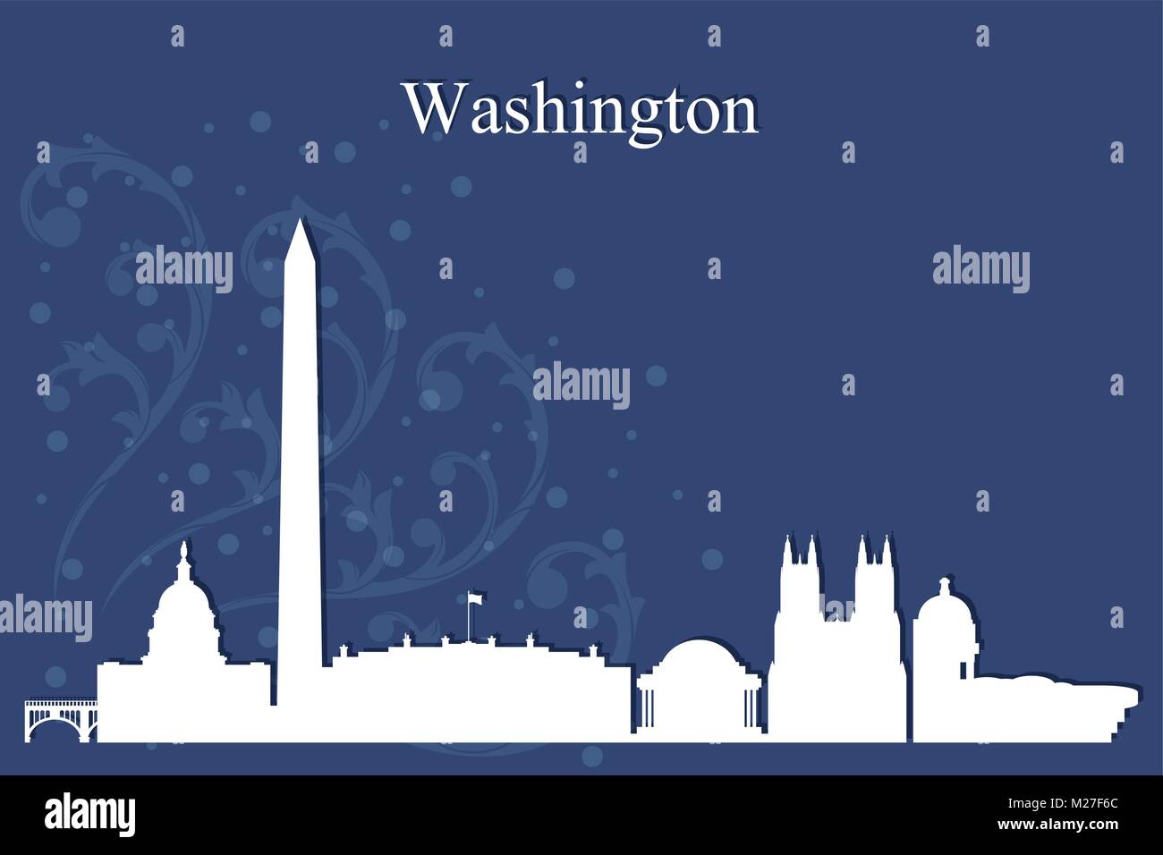 Washington city skyline silhouette su sfondo blu, illustrazione vettoriale Illustrazione Vettoriale