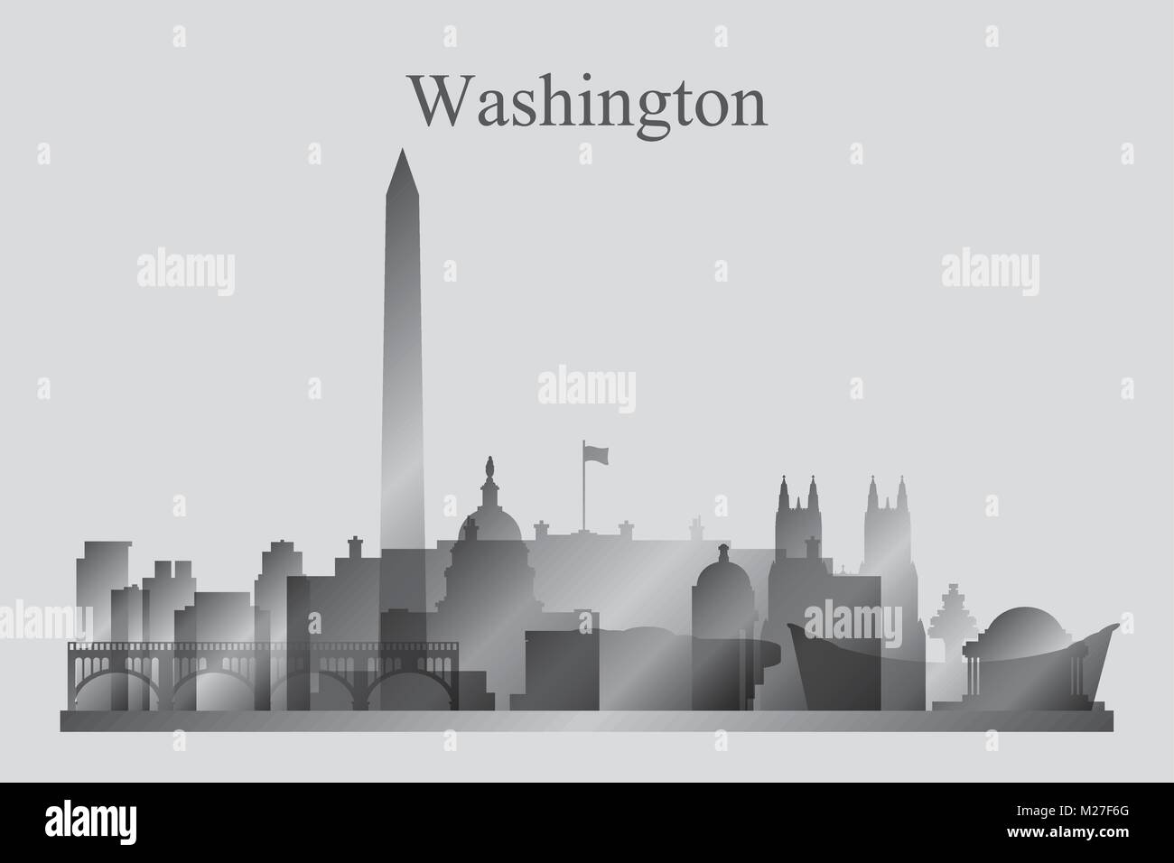 Washington city skyline silhouette in scala di grigi, illustrazione vettoriale Illustrazione Vettoriale