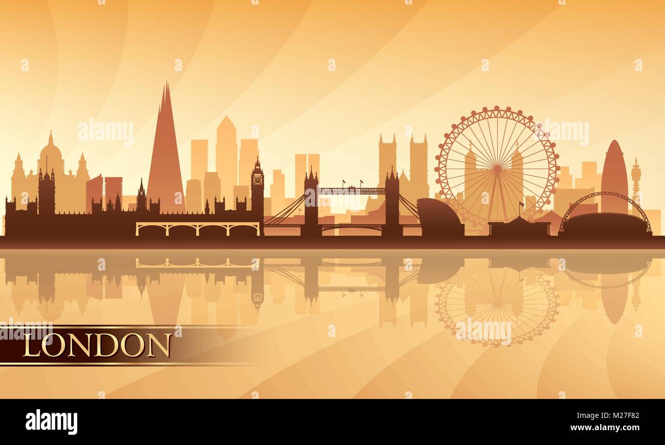 London city skyline silhouette sfondo, illustrazione vettoriale Illustrazione Vettoriale