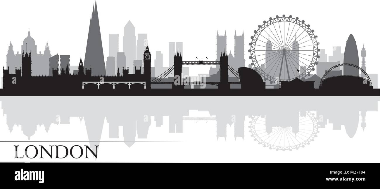 London city skyline silhouette sfondo, illustrazione vettoriale Illustrazione Vettoriale
