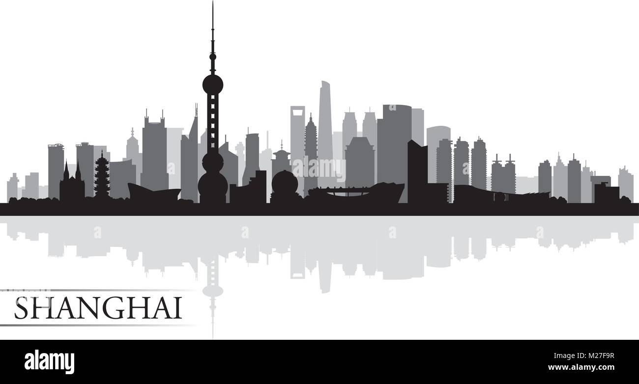 Shanghai city skyline silhouette sfondo, illustrazione vettoriale Illustrazione Vettoriale