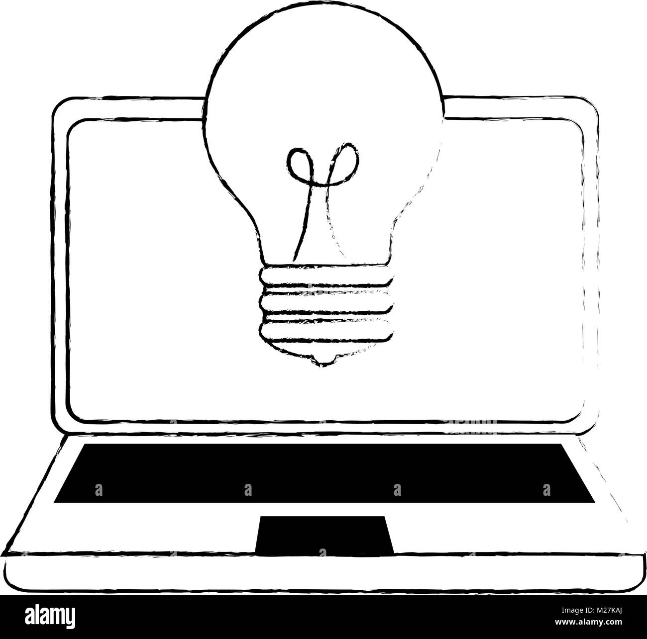 Computer portatile con lampadina Illustrazione Vettoriale