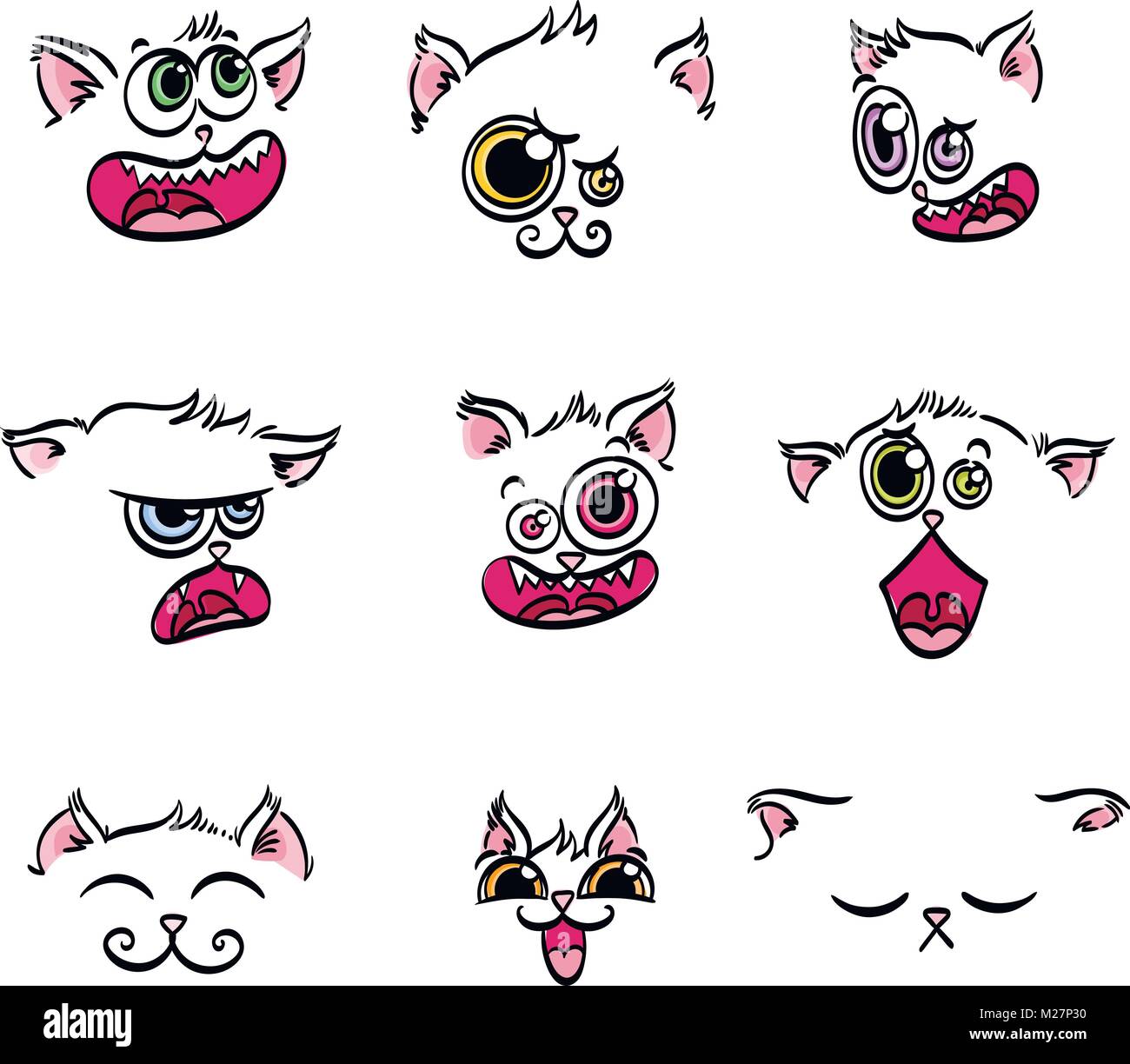 Set di emoticon di espressione. Set di kawaii cat gli Emoji. Isolato illustrazione vettoriale Illustrazione Vettoriale