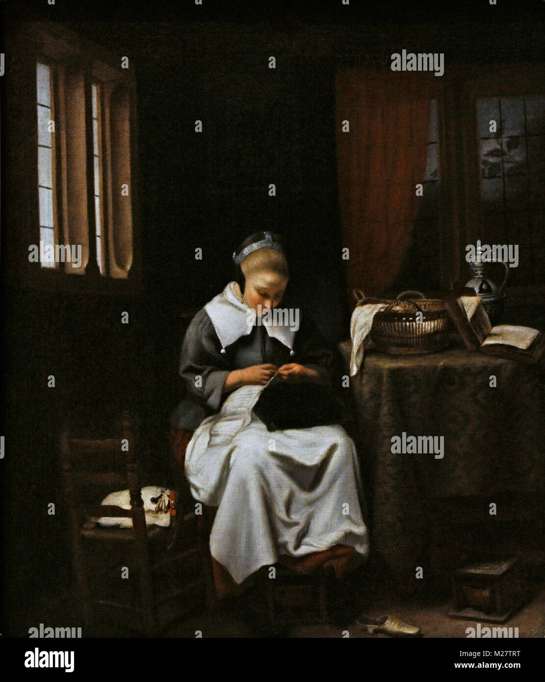 Cornelis Bisschop (1630-1674). Pittore olandese. Il Sempstress, ca. 1660. Galleria Nazionale. Oslo. La Norvegia. Foto Stock