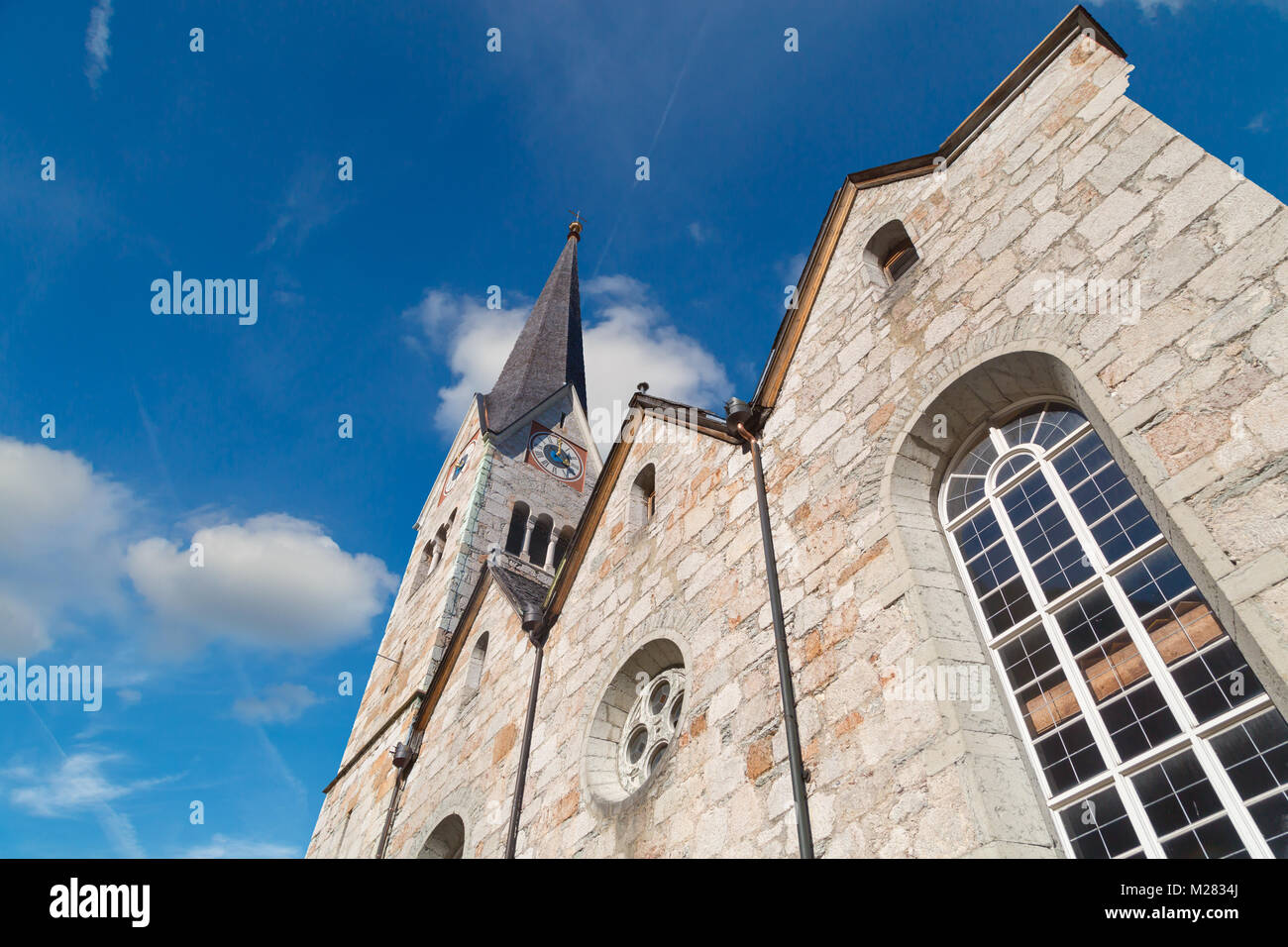 Chiesa evangelica di Hallstatt è stato costruito nel 1785 come casa di preghiera. Foto Stock