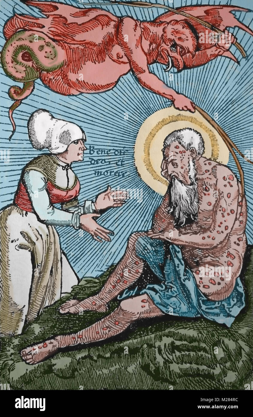 Libro di campo della chirurgia, 1517, da Hans von Gersdorff (1455-1529). Illustrazione: Rappresentazione del demone della peste. Foto Stock