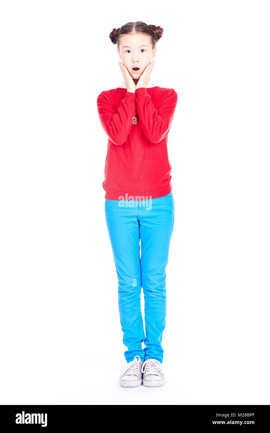 Asian School girl su sfondo bianco Foto Stock