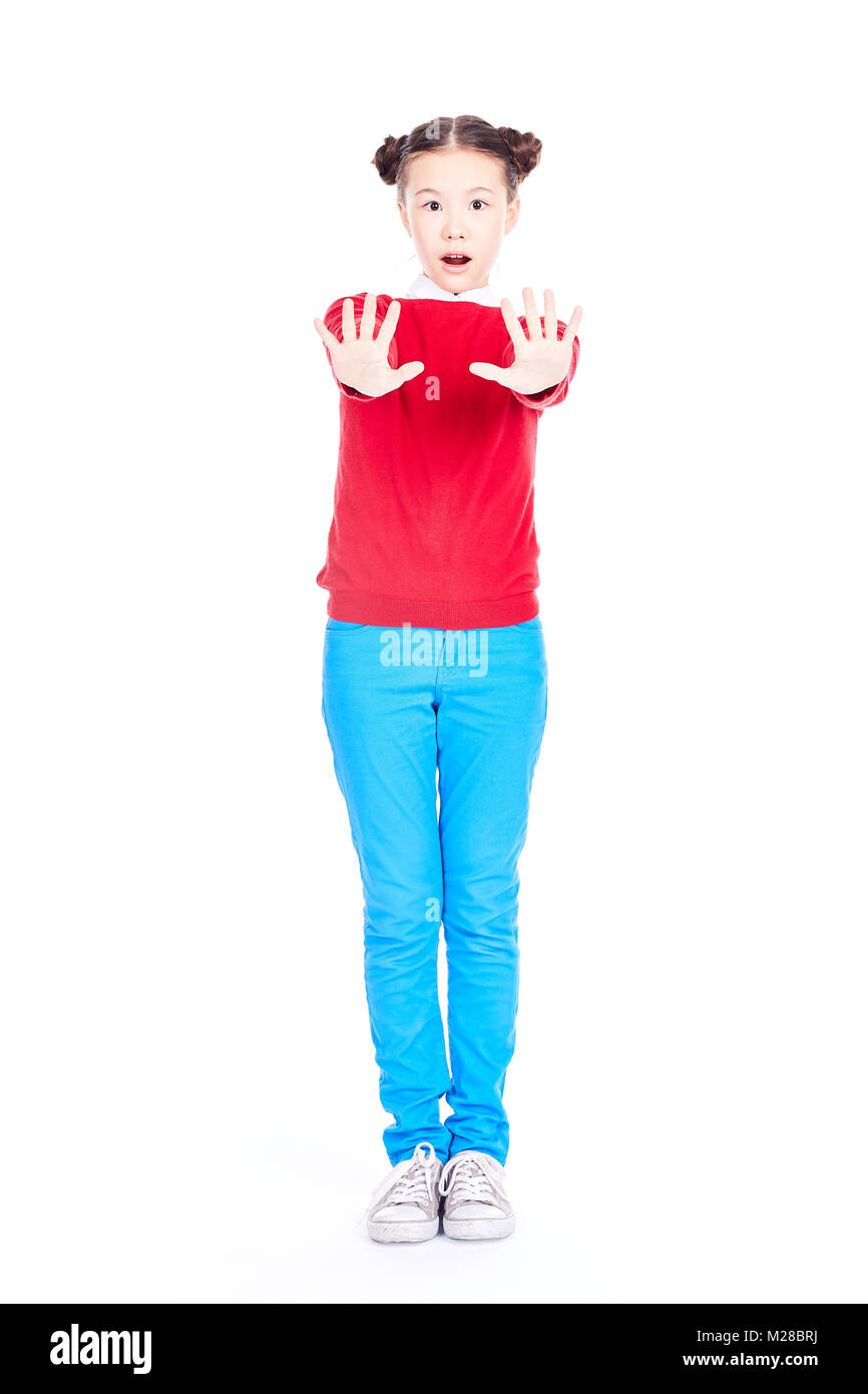 Asian School girl su sfondo bianco Foto Stock