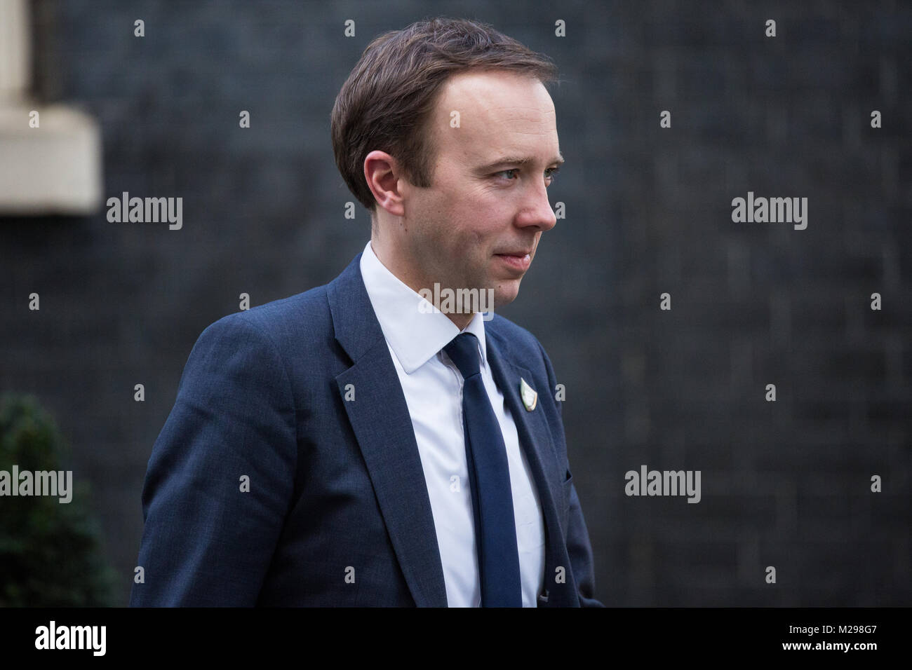 Londra, Regno Unito. Il 6 febbraio, 2018. Matt Hancock MP, Segretario di Stato per il digitale, cultura, mezzi di comunicazione e lo sport, foglie 10 Downing Street a seguito di una riunione del gabinetto. Credito: Mark Kerrison/Alamy Live News Foto Stock