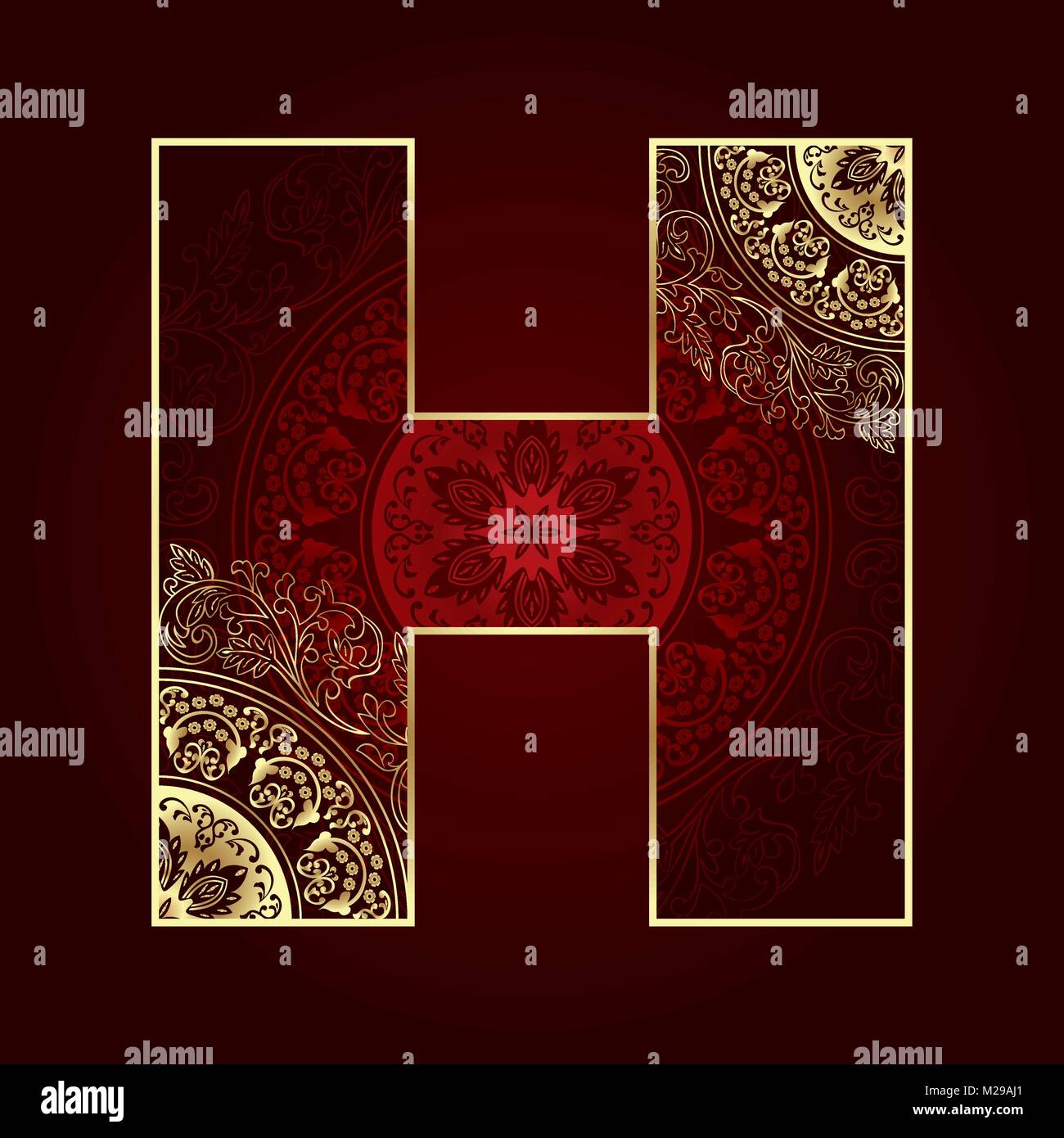 Vintage alfabeto con volute floreali, Lettera H. illustrazione vettoriale Illustrazione Vettoriale