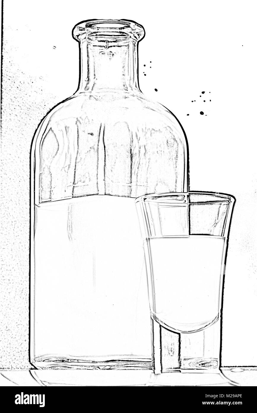 Bottiglia e un bicchiere di moonshine Foto Stock