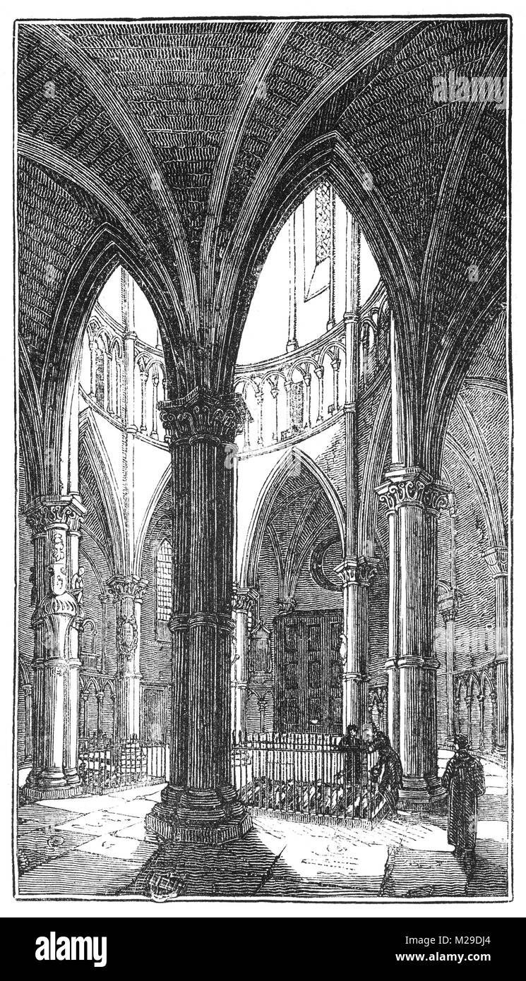 Interno del Tempio la Chiesa, un ritardo dalla chiesa del XII secolo nella città di Londra, Inghilterra, situato tra Fleet Street e il fiume Tamigi. Costruita dai Cavalieri Templari come loro quartier generale inglese, è famoso per essere una chiesa rotonda, una comune caratteristica di progettazione per le chiese templari. Foto Stock