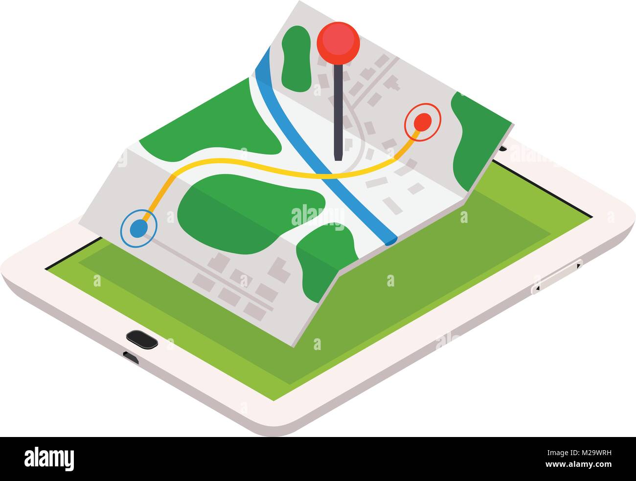 3D isometrica GPS mobile il concetto di navigazione Illustrazione Vettoriale