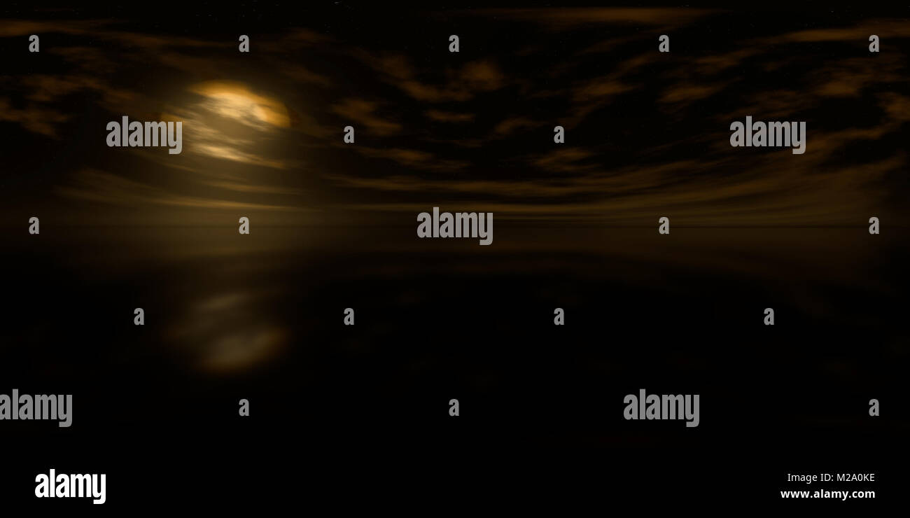 Alta risoluzione HDRI mappa: mappa di ambiente per proiezione equirettangolare presso sunrise, sferica panorama, 3d immagine sfondo (dorato scuro o sky Foto Stock