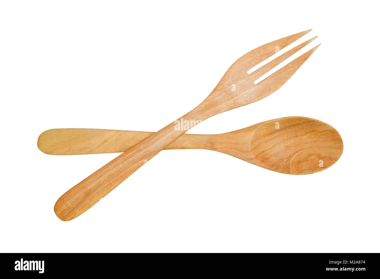 Un set di cucchiaio di legno articoli da cucina isolato su sfondo bianco con tracciato di ritaglio Foto Stock