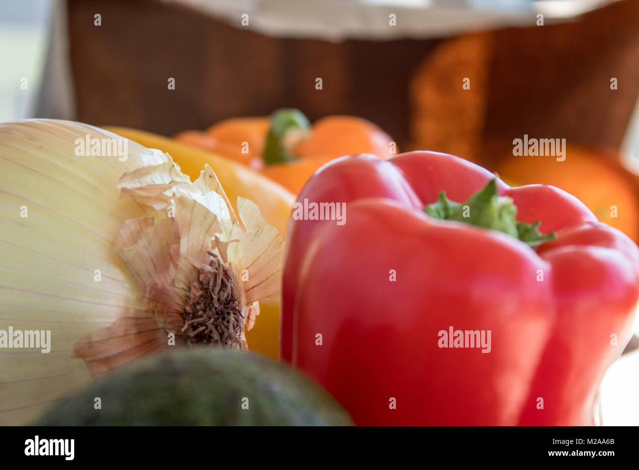 I peperoni e le cipolle close up Foto Stock