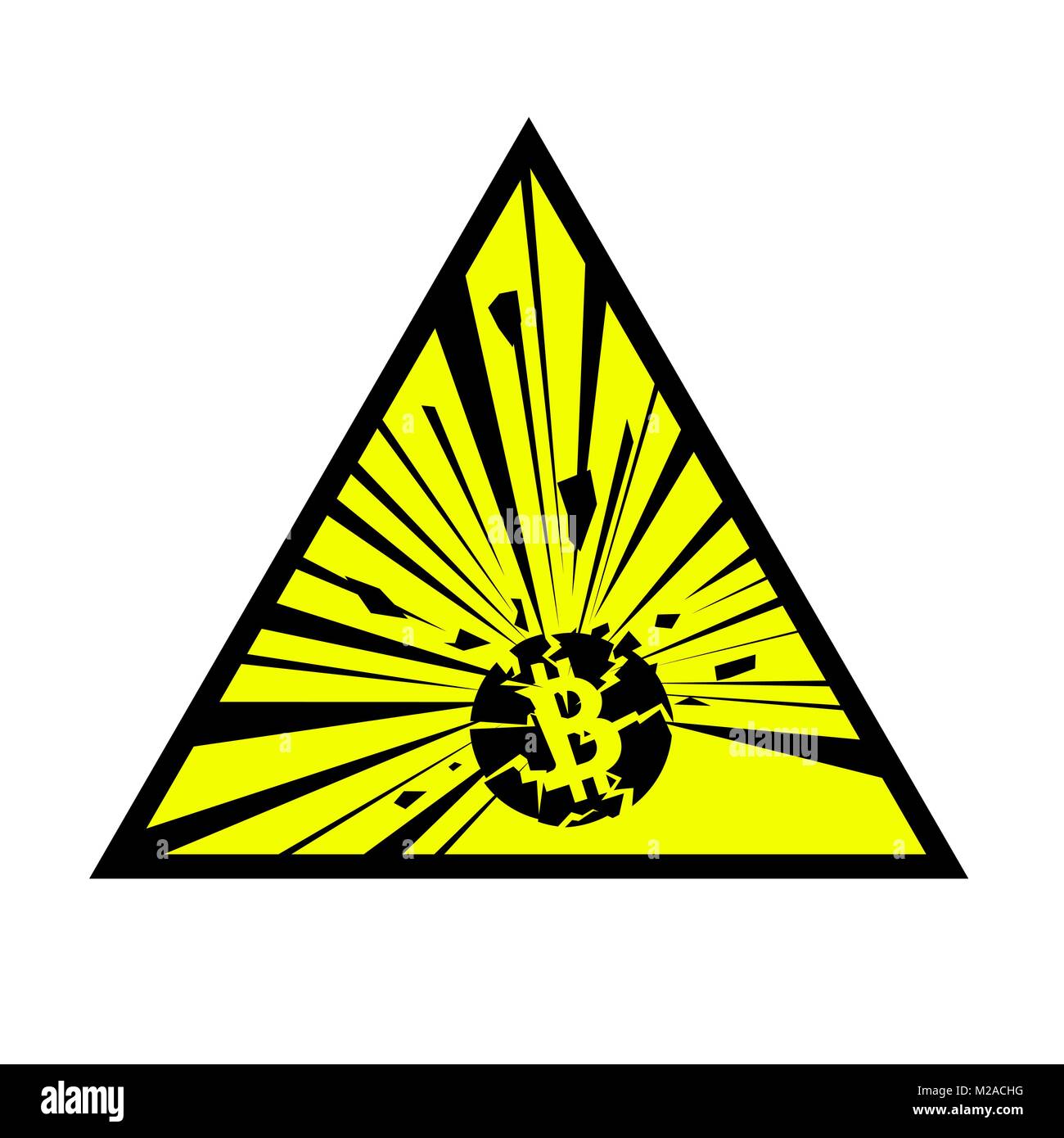 Esplosione di bitcoin segno. illustrazione vettoriale bianco su sfondo isolato Illustrazione Vettoriale