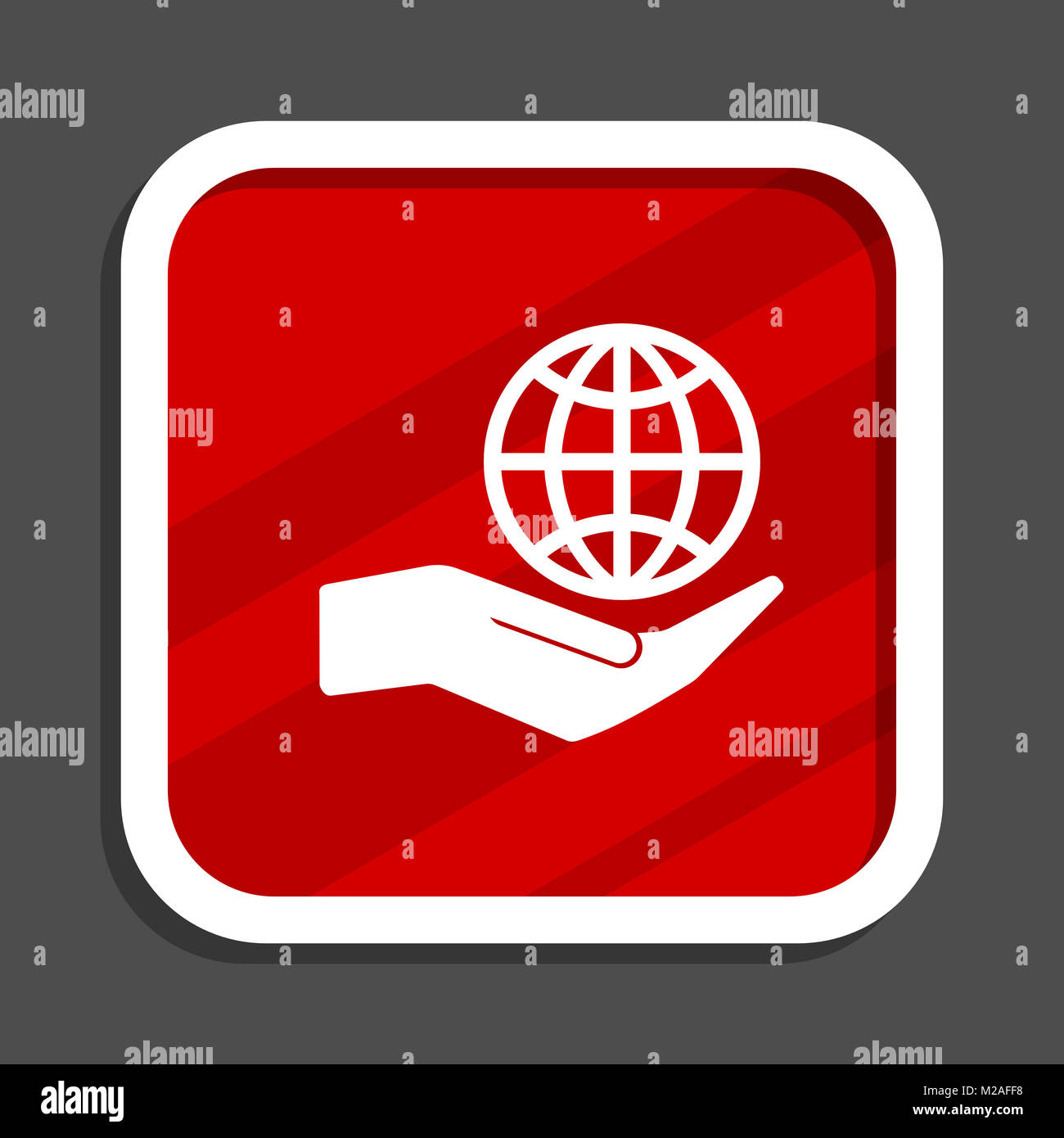 Mano a proteggere la terra e la relativa icona. Design piatto quadrato banner internet. Foto Stock