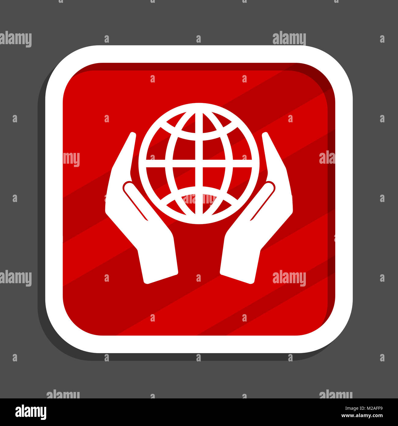 Mano a proteggere la terra e la relativa icona. Design piatto quadrato banner internet. Foto Stock