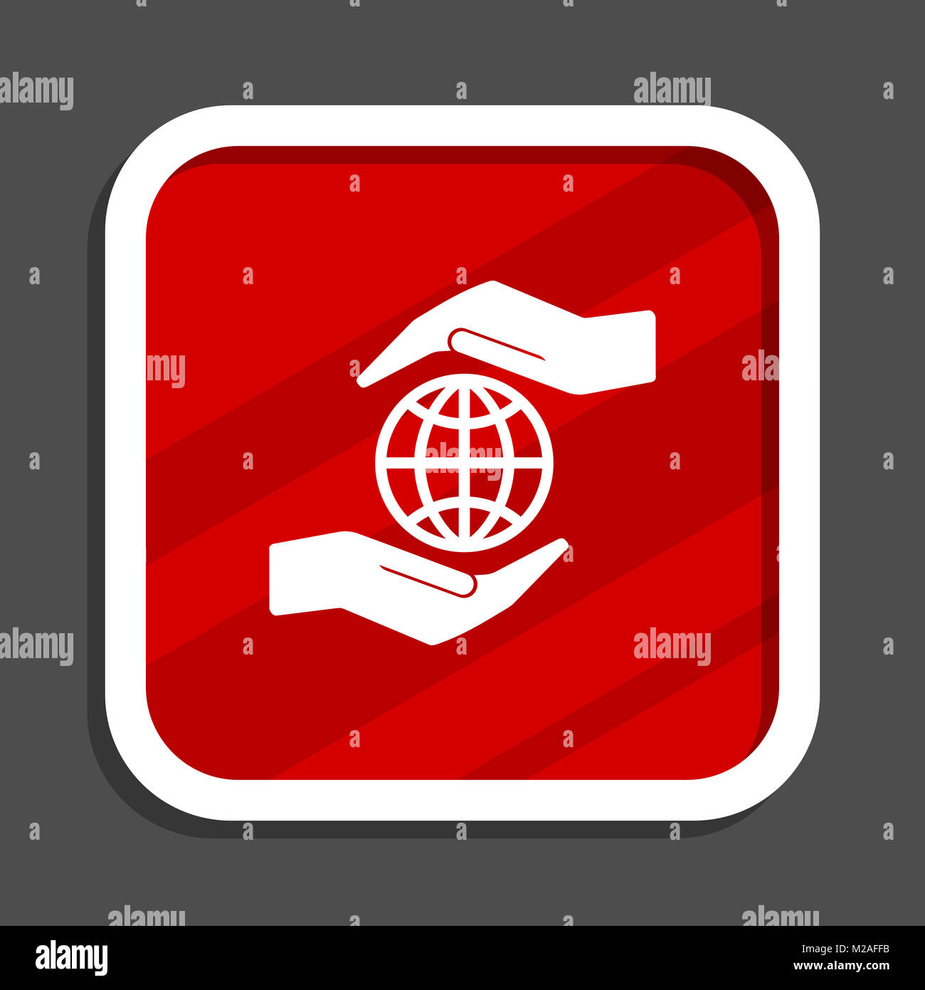 Mano a proteggere la terra e la relativa icona. Design piatto quadrato banner internet. Foto Stock