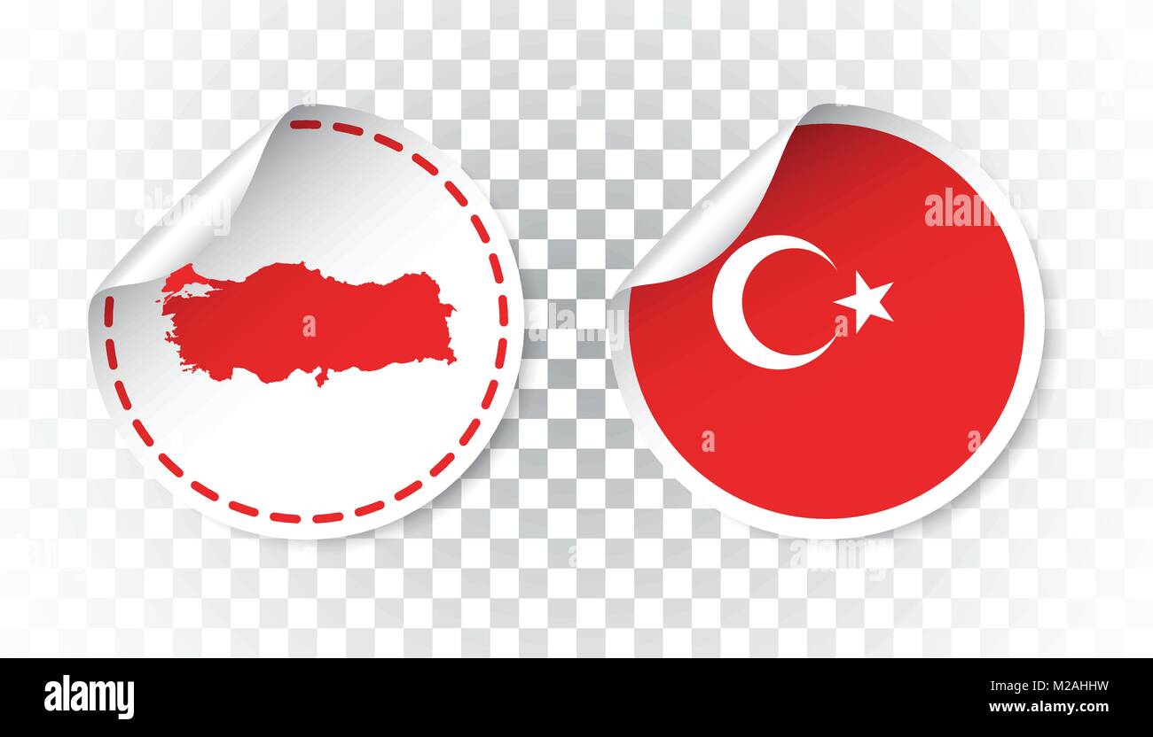 La Turchia adesivo con bandiera e la mappa. Etichetta, etichetta rotonda con il paese. Illustrazione Vettoriale su sfondo isolato. Illustrazione Vettoriale