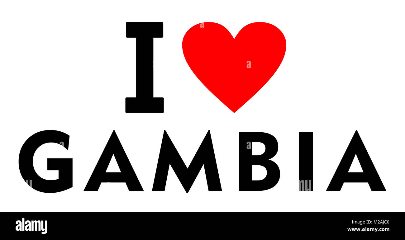 Io amo la Gambia paese testo rosso messaggio di cuore Foto Stock