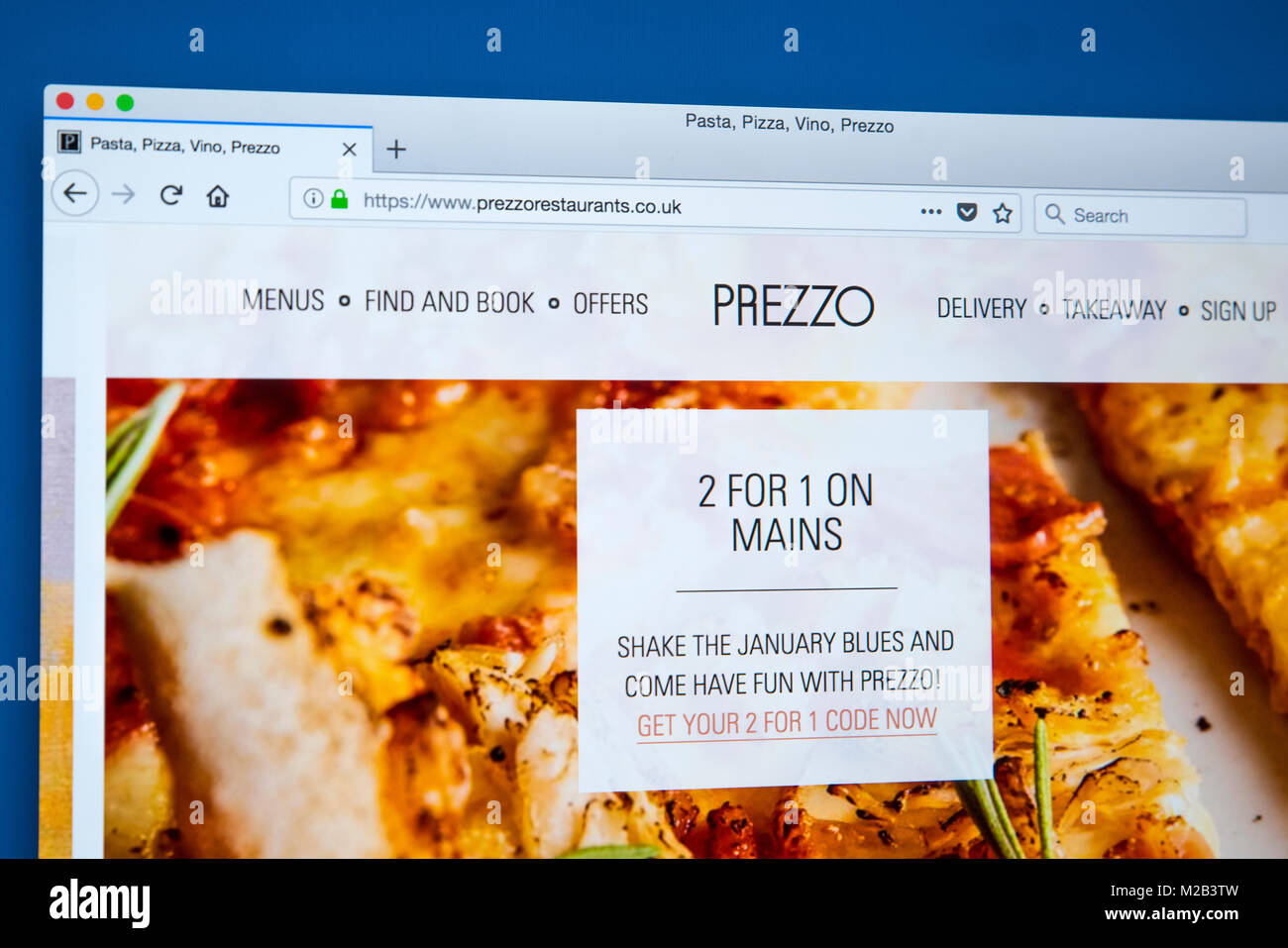 LONDON, Regno Unito - 8 gennaio 2018: la homepage del sito ufficiale di Prezzo - La catena di ristoranti italiani nel Regno Unito e in Irlanda il 8 gennaio Foto Stock
