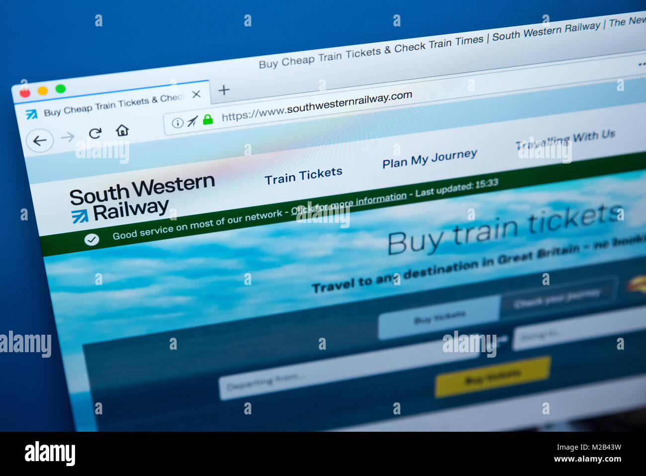 LONDON, Regno Unito - 8 gennaio 2018: la homepage del sito ufficiale di South Western Railway - il treno inglese società operativa il 8 gennaio 20 Foto Stock