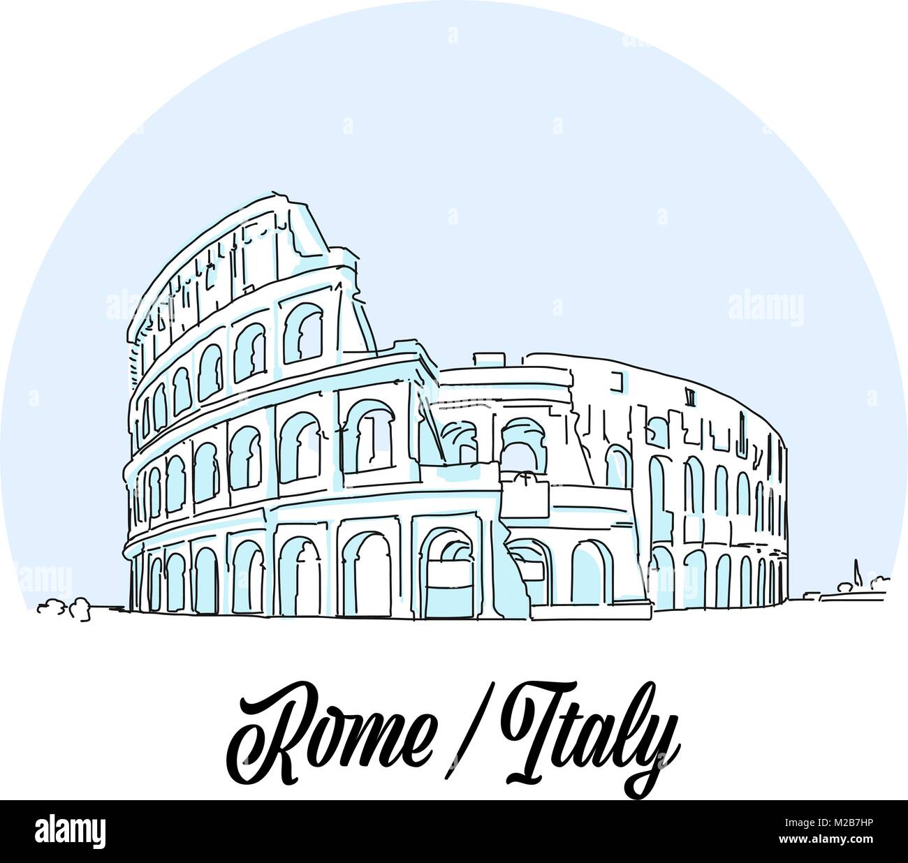 Roma Italia Landmark Sketch. Disegnato a mano illustrazione di contorno per il progetto di stampa e travel marketing Illustrazione Vettoriale