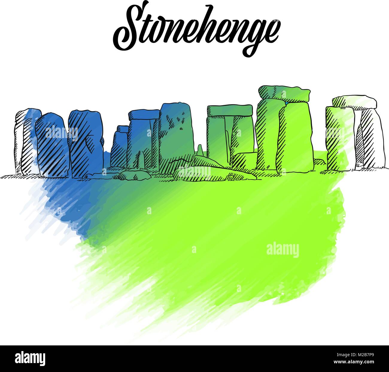 Stonehenge Inghilterra Sketch, disegnato a mano illustrazione di contorno per il progetto di stampa e travel marketing Illustrazione Vettoriale