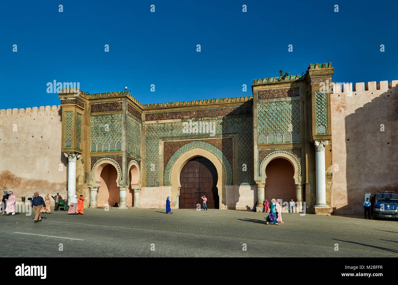 Bab Mansour city gate, Meknes, Marocco, Africa Foto Stock