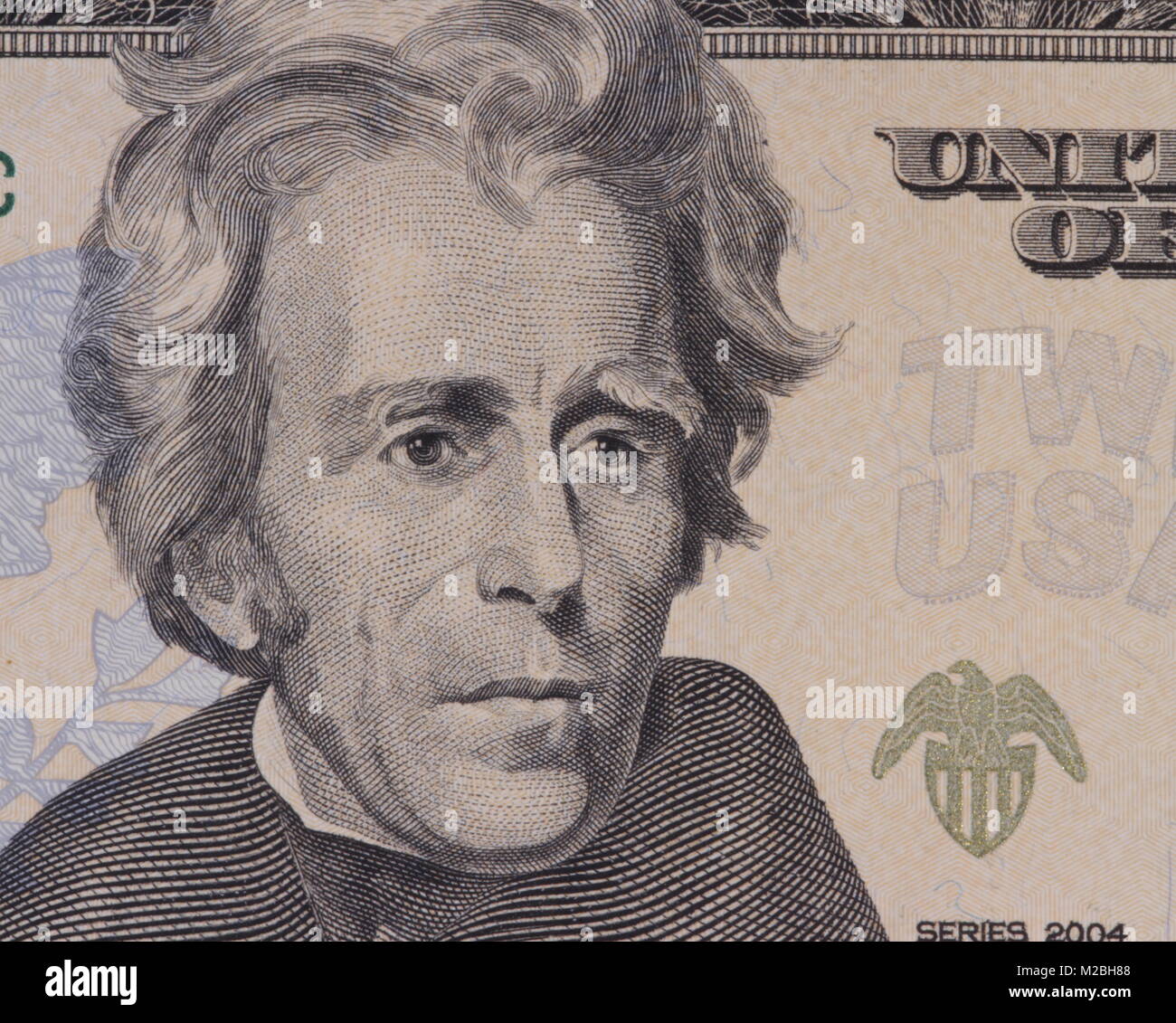 Ritratto del presidente americano Jackson su fatture del dollaro close-up Foto Stock