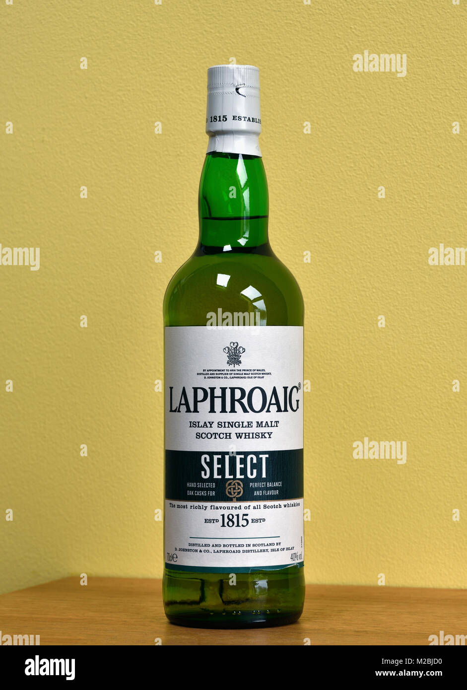 Bottiglia di Laphroaig Islay single malt Scotch whisky. Selezionare. Foto Stock