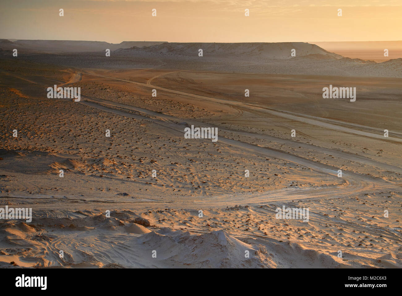 Le vie nel deserto di sabbia, Sahara Occidentale Foto Stock