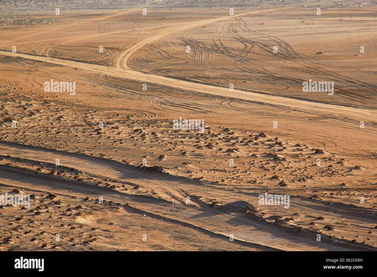Le vie nel deserto di sabbia, Sahara Occidentale Foto Stock