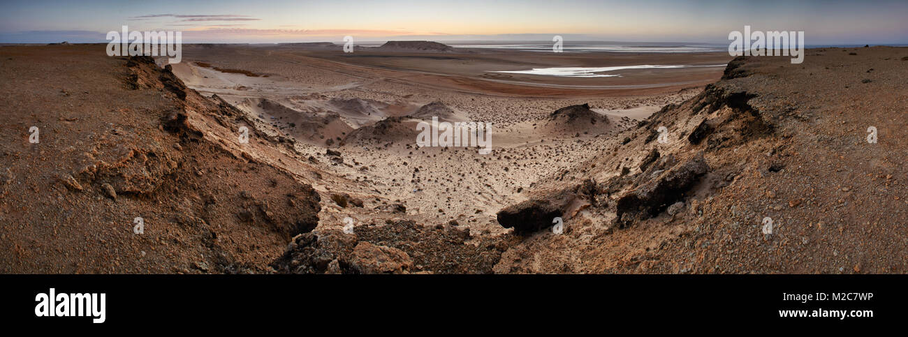 Sunrise nel Sahara Occidentale, panorama Foto Stock