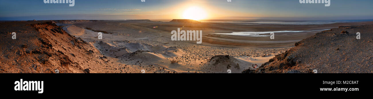 Sunrise nel Sahara Occidentale, panorama Foto Stock