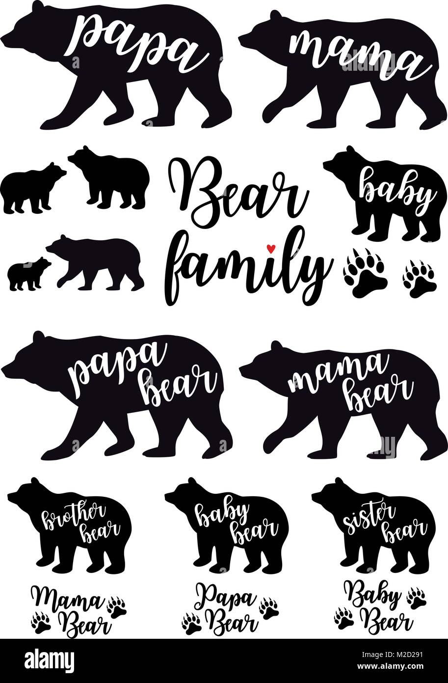 Mama Bear, papa bear, baby orso sagome, set di vettore di elementi di design grafico Illustrazione Vettoriale