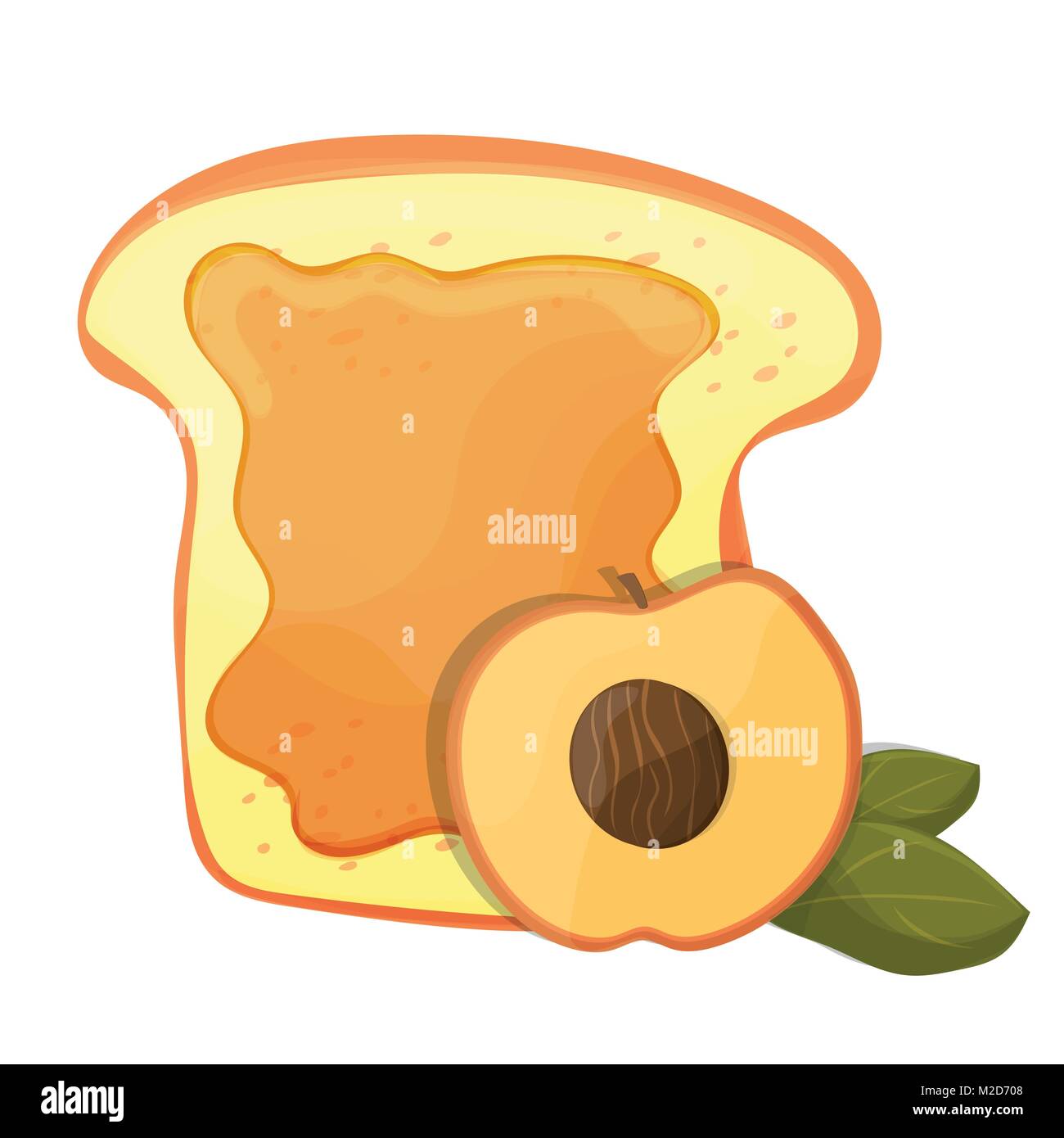 Di pesche o di marmellata di albicocche breakfast toast, vettore pasto mattutino illustrazione icona alimentare Illustrazione Vettoriale