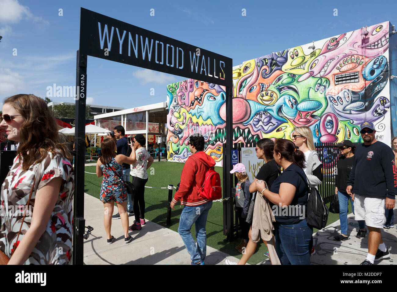 Pareti Wynwood graffiti art exhibition installazione, Miami, Florida Foto Stock