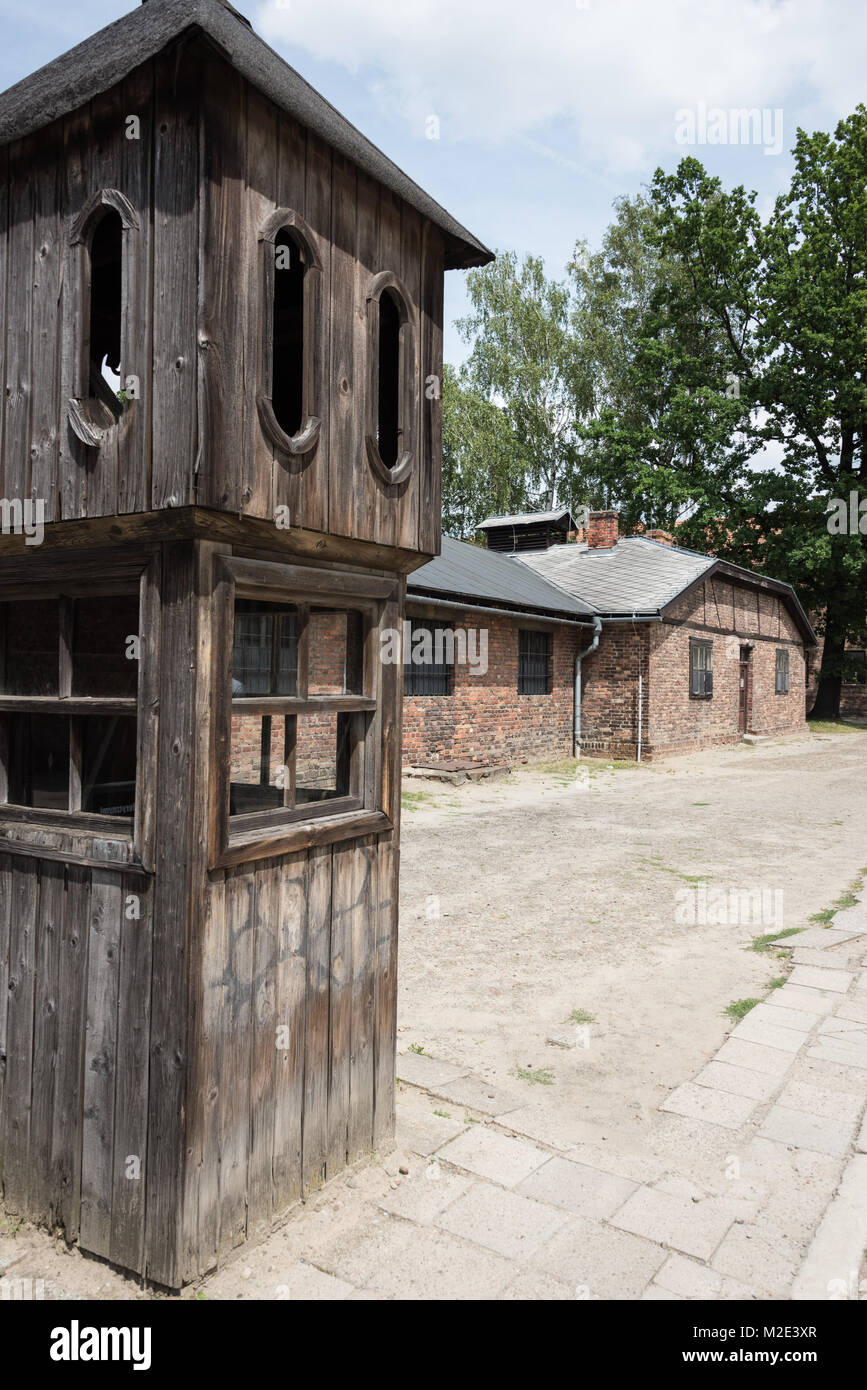 Capanna di guardia, campo di concentramento di Auschwitz, Polonia Foto Stock