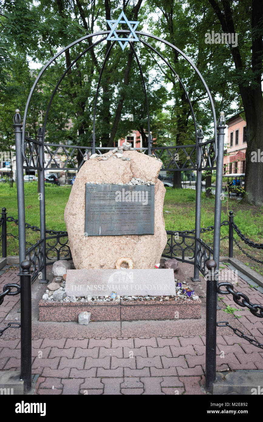 Memoriale ebreo in ul. Szeroka Square, il quartiere ebraico, Cracovia in Polonia Foto Stock