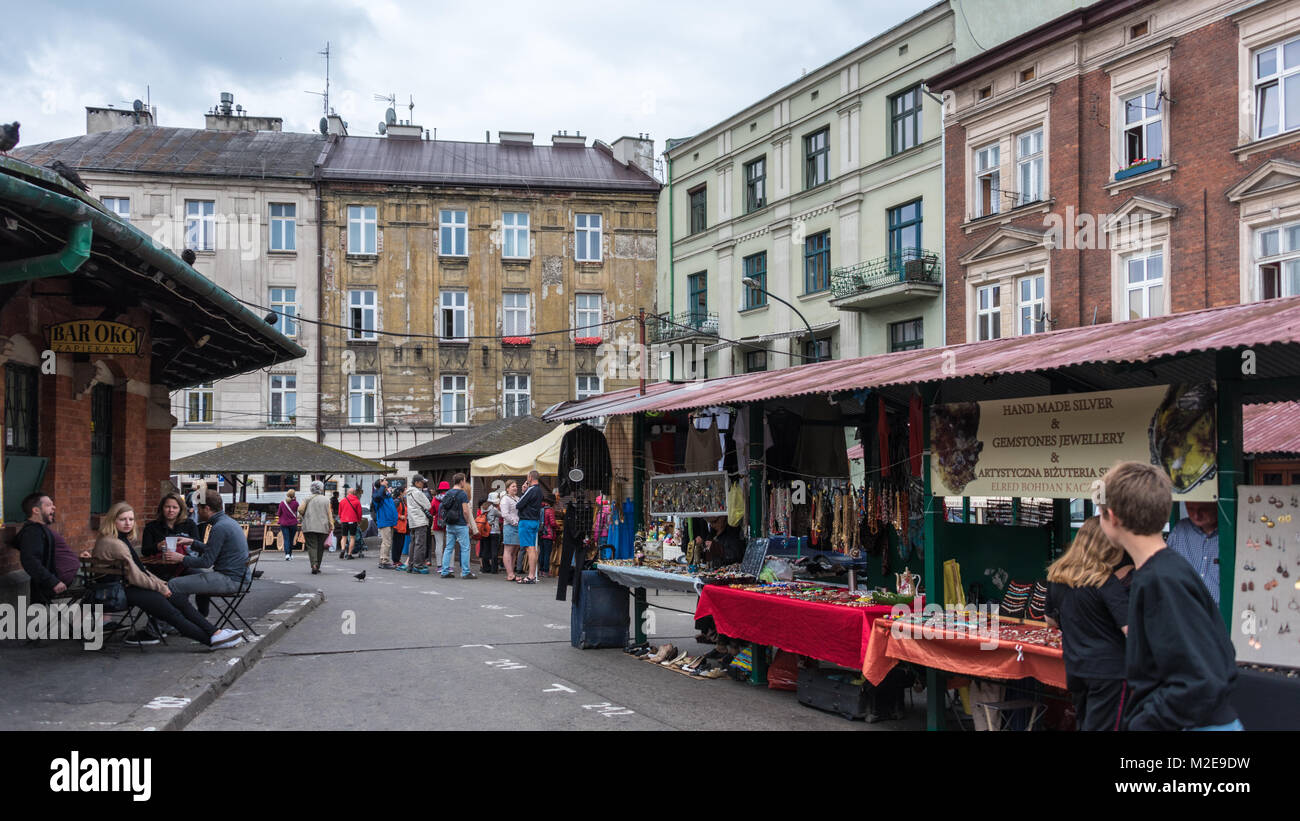 Piazza del mercato nel quartiere ebraico, Cracovia in Polonia Foto Stock