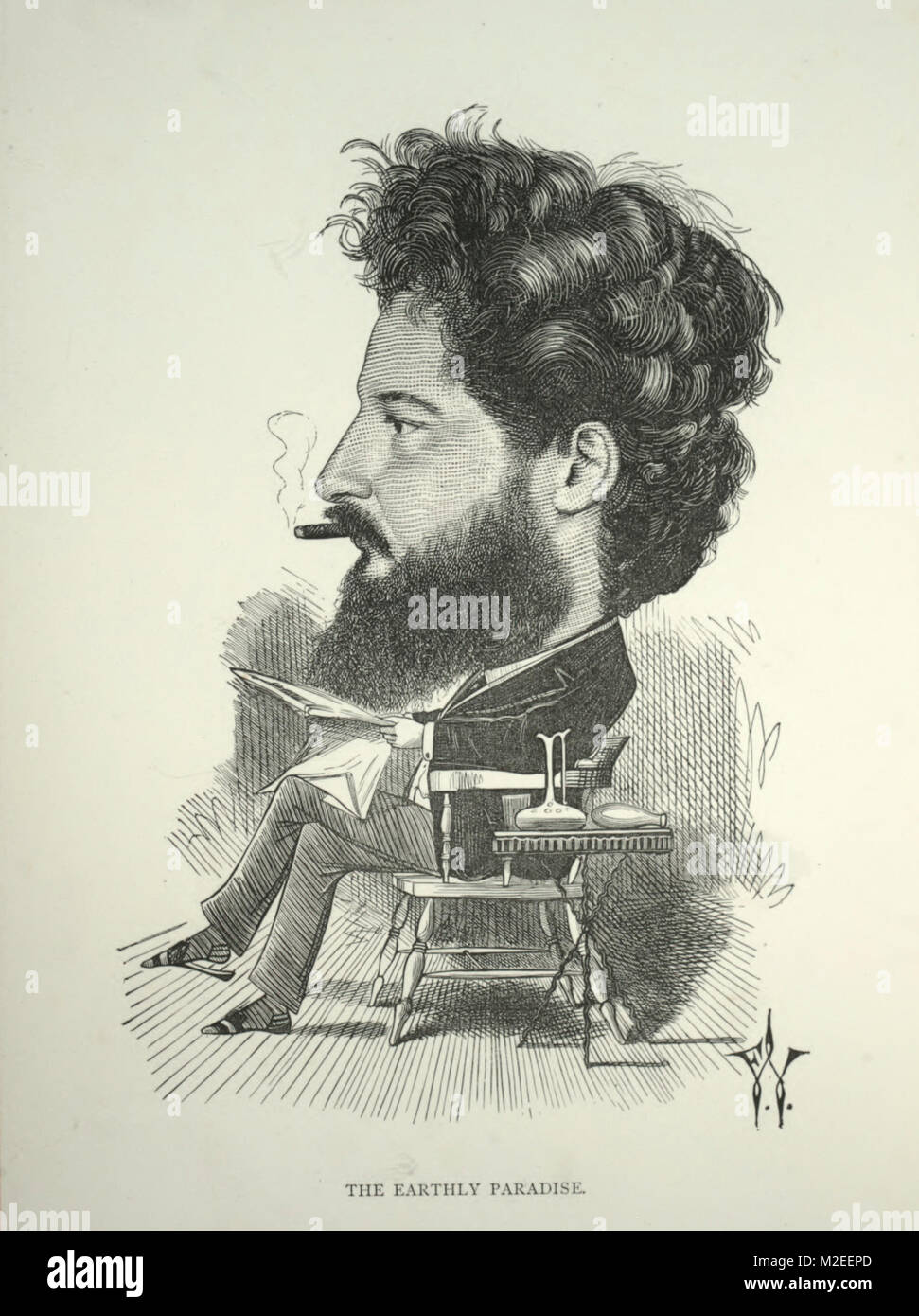 La caricatura di William Morris, un inglese un designer tessile, poeta, romanziere, traduttore e attivista socialista Foto Stock