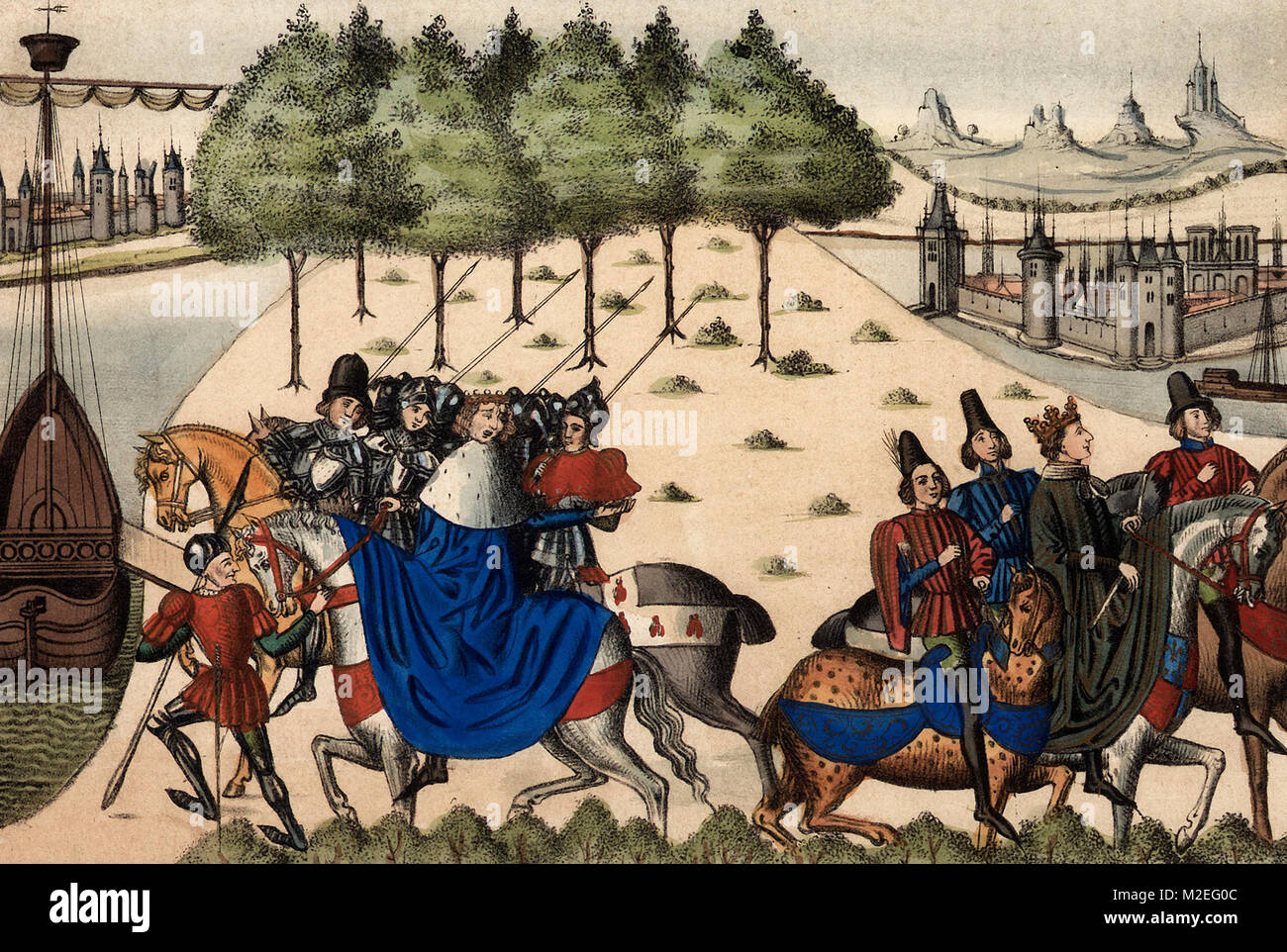 L'arresto del duca di Gloucester, Thomas di Woodstock, primo duca di Gloucester, per tradimento, dal re Richard II Foto Stock